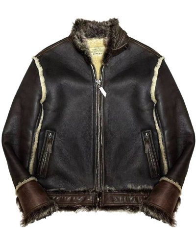 Avirex B-3 Real Shearling Black And Brown Sheep Leather Jacket