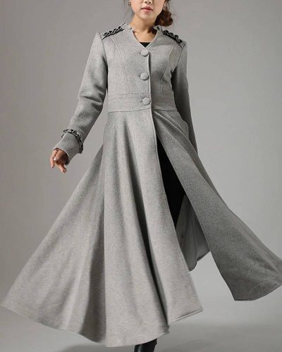 Women’s Long Wool Coat With Ruffle