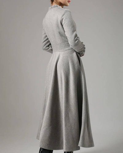 Women’s Long Wool Coat With Ruffle