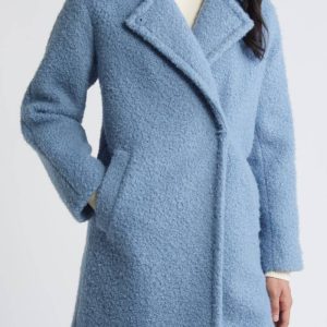 Bcb Generation Misty Blue Walker Notch Lapel Longline Bouclé Coat