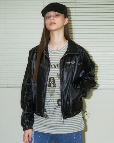 NF Glossy Stitch Leather Jacket