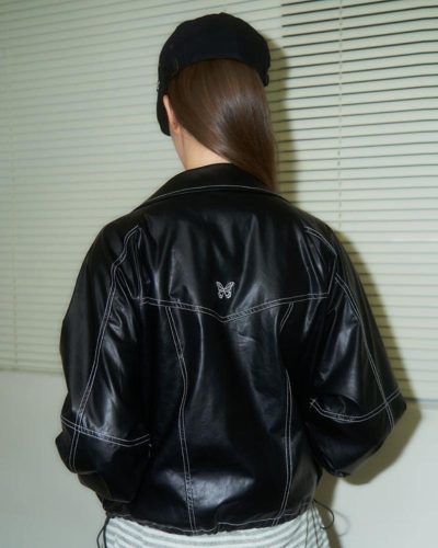 NF Glossy Stitch Leather Jacket