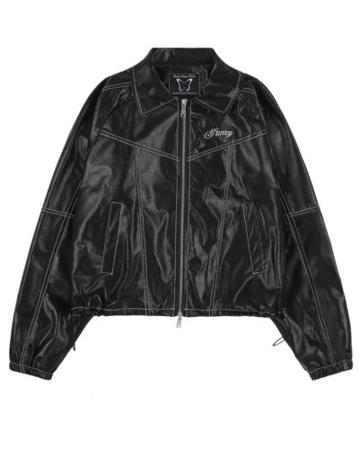 NF Glossy Stitch Leather Jacket