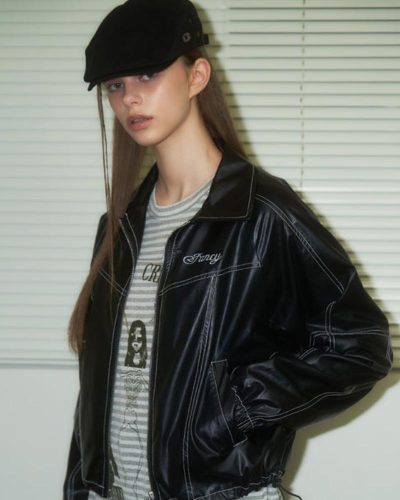 NF Glossy Stitch Leather Jacket
