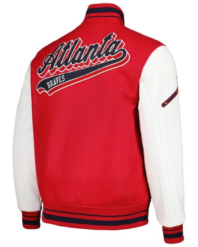 Atlanta Braves Script Tail Red And White Varsity Jacket