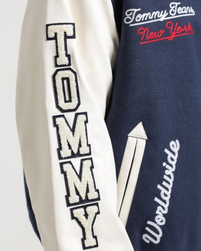 College Relaxed Baseball Letterman Navy Jacket