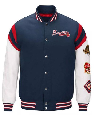 Atlanta Braves Home Team Commemorative Navy And White Jacket