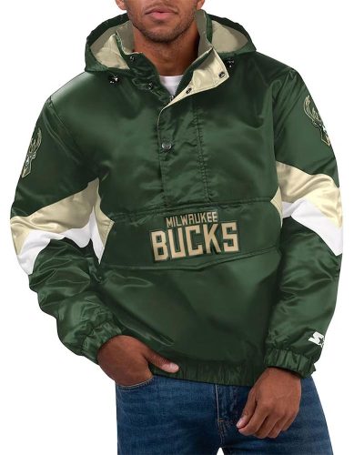 Force Play II Milwaukee Bucks Half-Zip Hooded Jacket