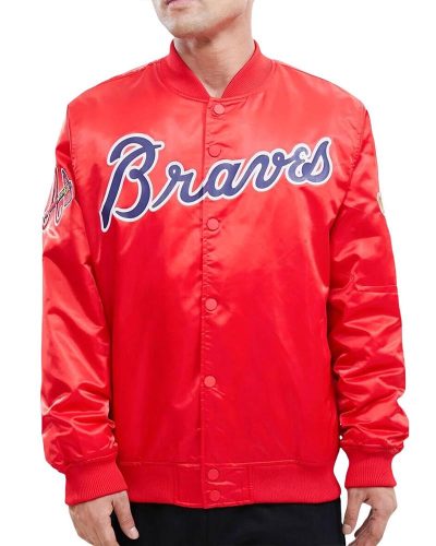 Mlb Atlanta Braves Big Logo Red Satin Jacket