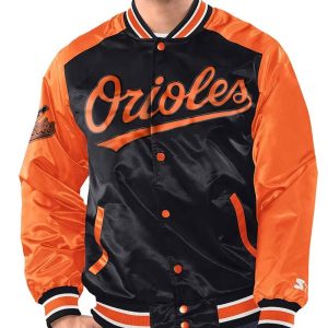 Black/orange Baltimore Orioles Varsity Satin Jacket