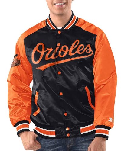 Black/orange Baltimore Orioles Varsity Satin Jacket