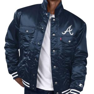 Atlanta Braves Navy Silver Tab Trucker Jacket