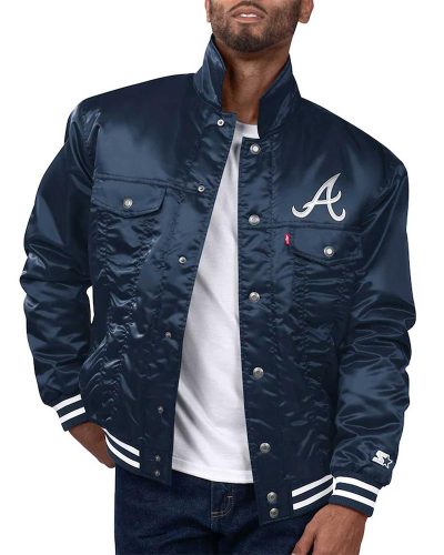 Atlanta Braves Navy Silver Tab Trucker Jacket