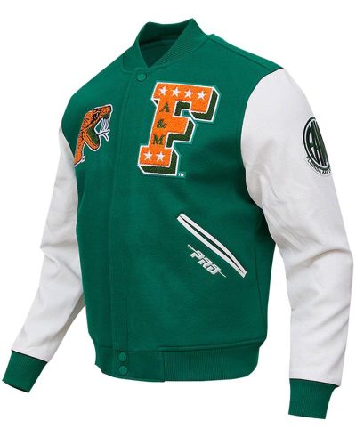 Classic Florida A&m Rattlers Varsity Green And White Jacket