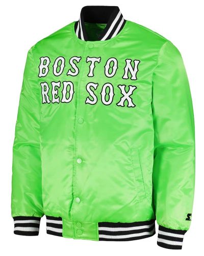 Boston Red Sox Cross Bronx Fashion Neon Green Satin Jacket