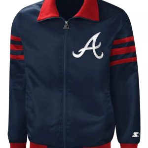Navy The Captain Ii Atlanta Braves Full-zip Satin Jacket