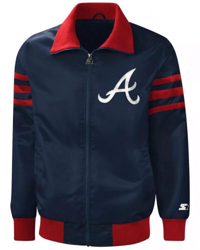 Navy The Captain Ii Atlanta Braves Full-zip Satin Jacket