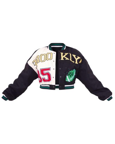 Plus Black Wool Look Graphic Front Cropped Bomber Jacket
