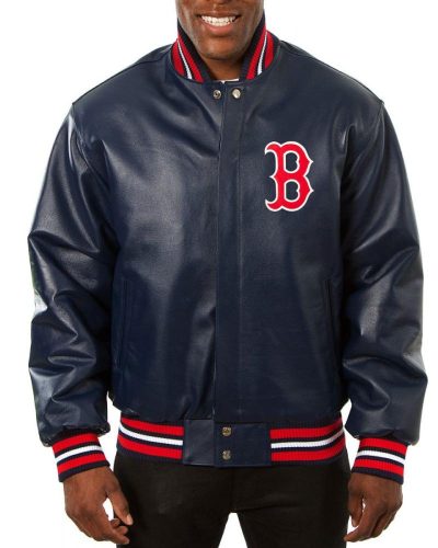 Varsity Boston Red Sox Navy Blue Leather Jacket