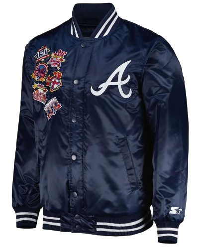 Starter Navy Blue Atlanta Braves Patch Full-snap Satin Jacket