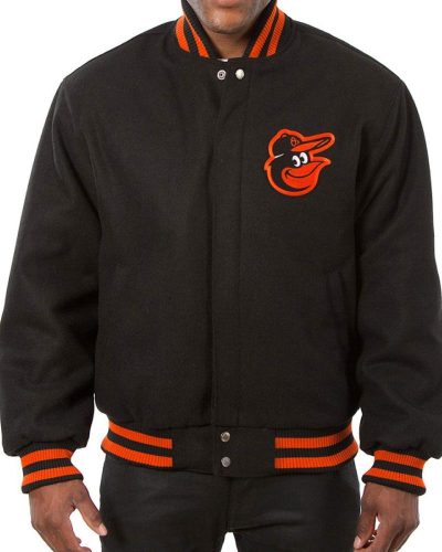 Varsity Baltimore Orioles Embroidered Black Wool Jacket