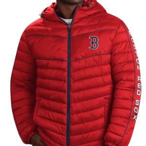 Boston Red Sox Splitter Soft Down Puffer Red Hooded Jacket