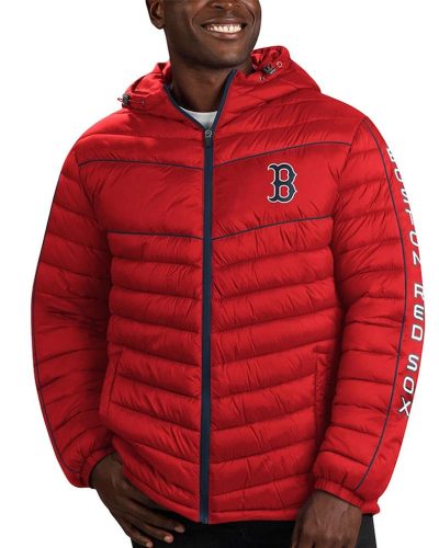 Boston Red Sox Splitter Soft Down Puffer Red Hooded Jacket