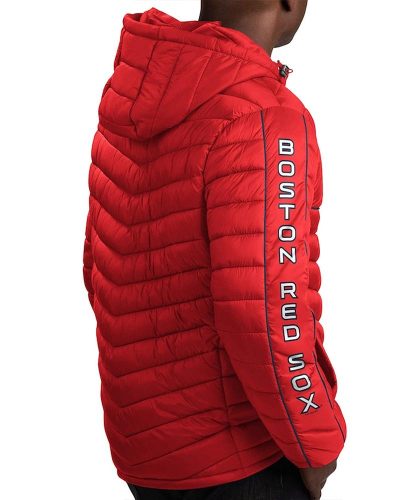 Boston Red Sox Splitter Soft Down Puffer Red Hooded Jacket