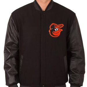 Varsity Baltimore Orioles Black Wool/leather Jacket