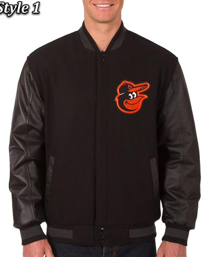 Varsity Baltimore Orioles Black Wool/leather Jacket