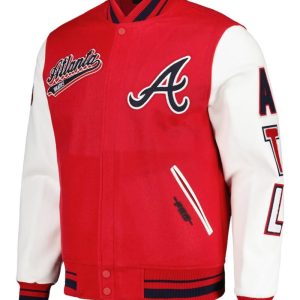 Atlanta Braves Script Tail Red And White Varsity Jacket