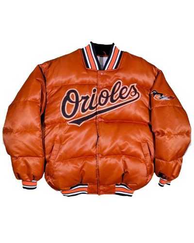 90’s Baltimore Orioles Puffer Orange Satin Jacket