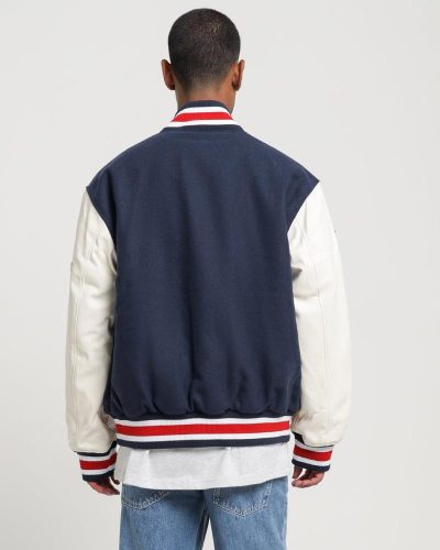 College Relaxed Baseball Letterman Navy Jacket