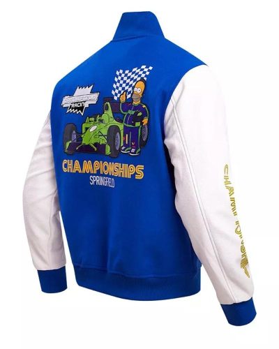 Men's Royal, White The Simpsons Racing Varsity Full Zip Jacket