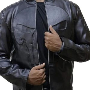 Skull Embossed Leather Jacket