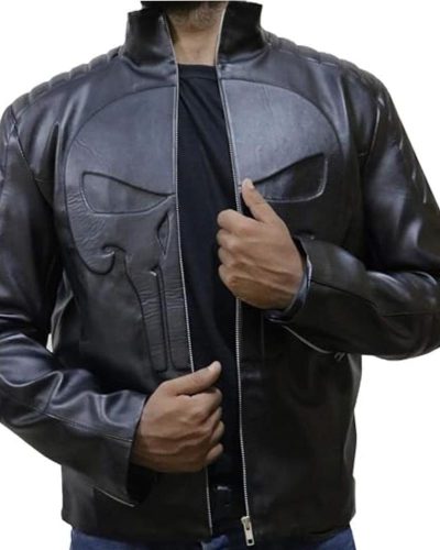 Skull Embossed Leather Jacket