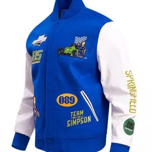 Men's Royal, White The Simpsons Racing Varsity Full Zip Jacket