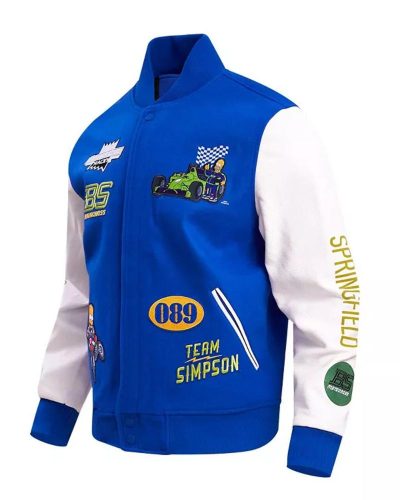 Men's Royal, White The Simpsons Racing Varsity Full Zip Jacket