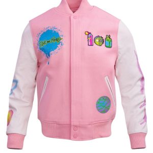 Men's Freeze Max Pink/white Rick And Morty Morty Varsity Full Zip Jacket