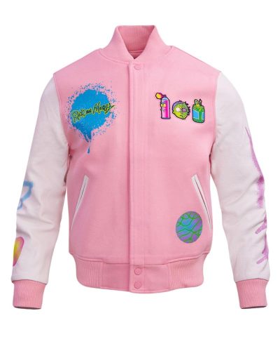 Men's Freeze Max Pink/white Rick And Morty Morty Varsity Full Zip Jacket