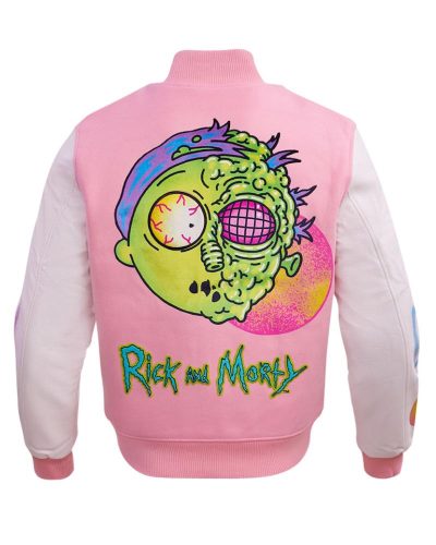 Men's Freeze Max Pink/white Rick And Morty Morty Varsity Full Zip Jacket