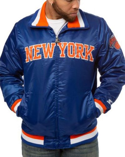 New York Knicks Starter Bomber Blue Satin Jacket