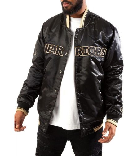 Starter Golden State Warriors Black/Gold Satin Bomber Jacket