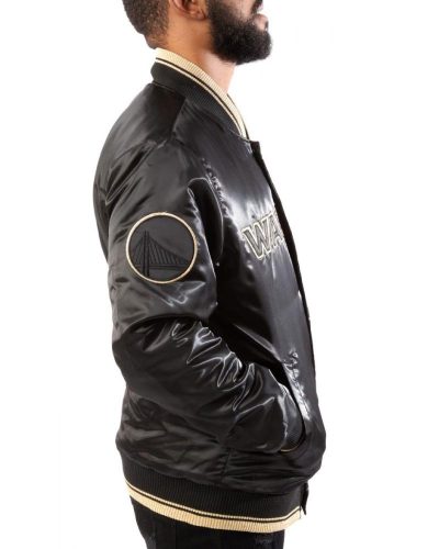 Starter Golden State Warriors Black/Gold Satin Bomber Jacket