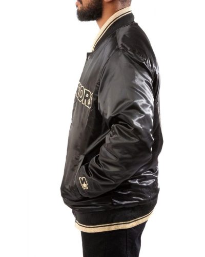 Starter Golden State Warriors Black/Gold Satin Bomber Jacket