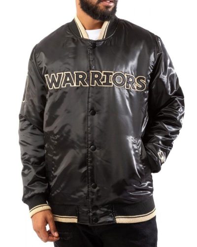 Starter Golden State Warriors Black/Gold Satin Bomber Jacket